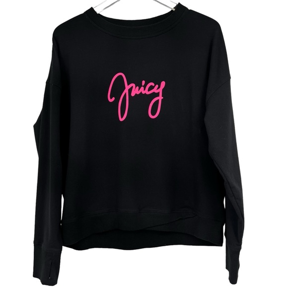 Juicy Couture Sport Black Crewneck Pullover Long Sleeve Thumb-Hole Sweatshirt L - Picture 2 of 12